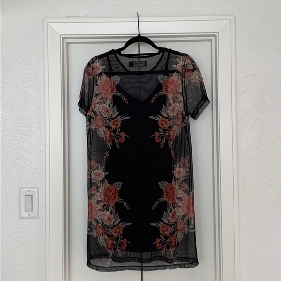MINKPINK Floral black mesh dress with black slip - Picture 3 of 3